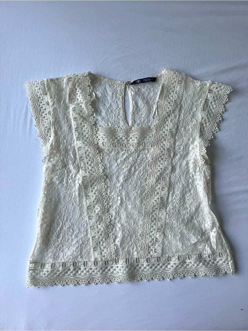 Zara Lace Cream Short Sleeve Top